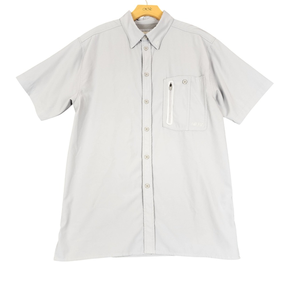 Gillz Mens Short Sleeve Fishing‎ Shirt Gray Ventilated Performance Button Down M
